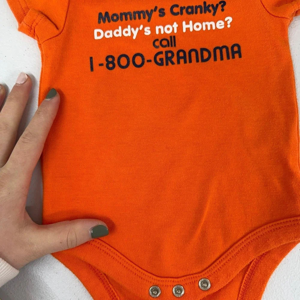 Baby unisex orange grandma dad funny graphic decal onesie snap 0-3 months cotton